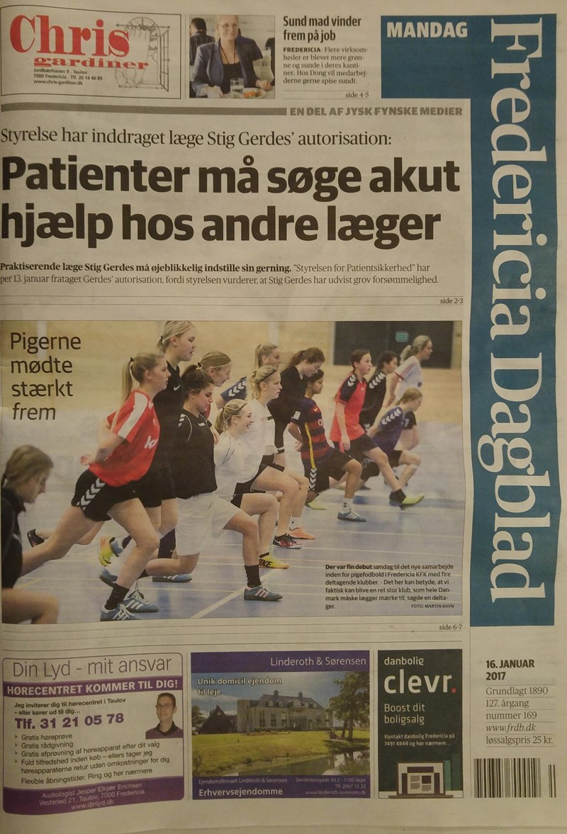 Fredericia Dagblad 16.01.2017 Forside