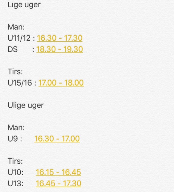 Trænings tider