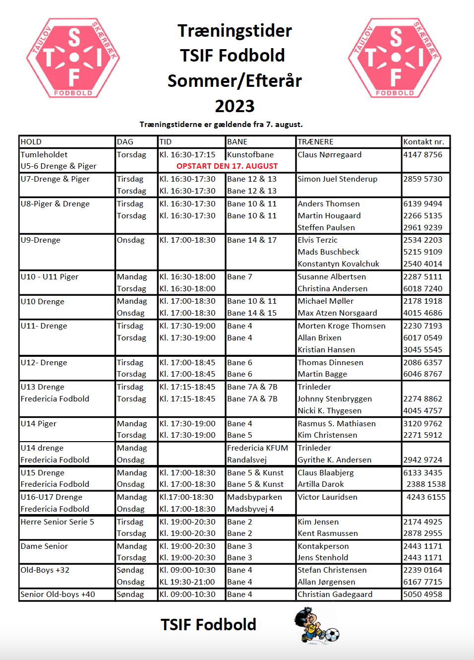 Træningstider efterår 2023